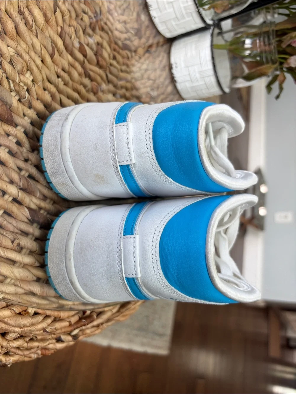 Nike Women’s Mid-Air Jordan Sneakers in White and Blue